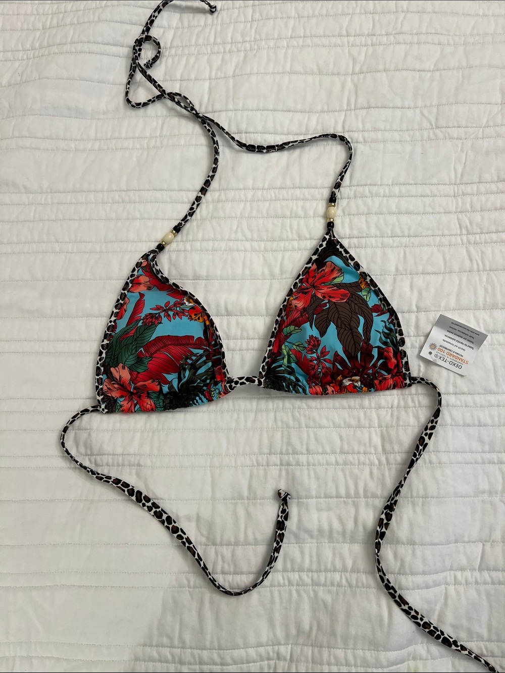 Floral Triangle Bikini Top - Red & Teal